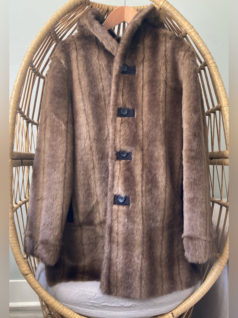 Vintage Reversible Dennis Basso Hooded Duffle Coat Rich Brown M - Picture 9 of 13